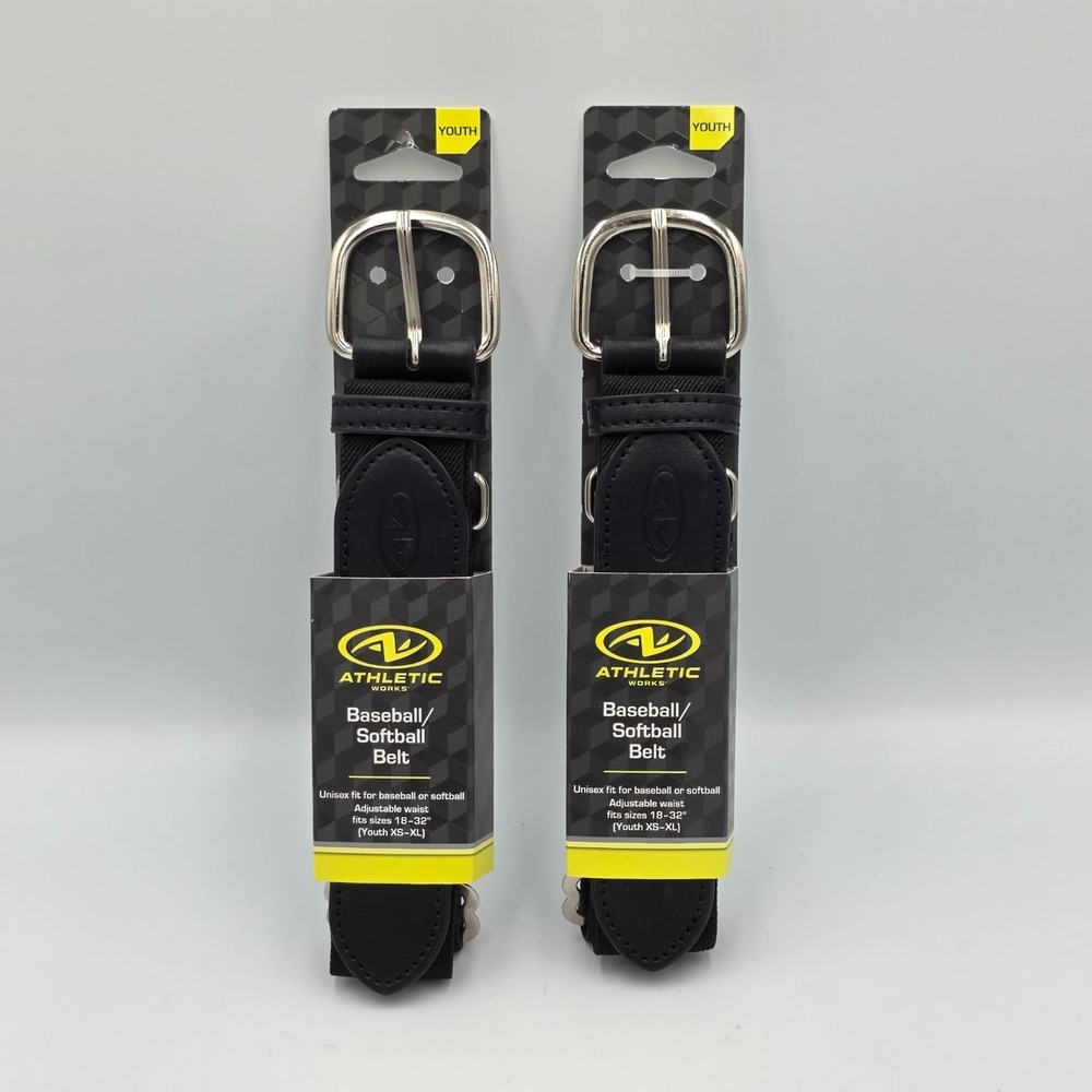 Athletic Works AW Black Adjustable Baseball Softball Unisex Youth Belt - (2 Pk)